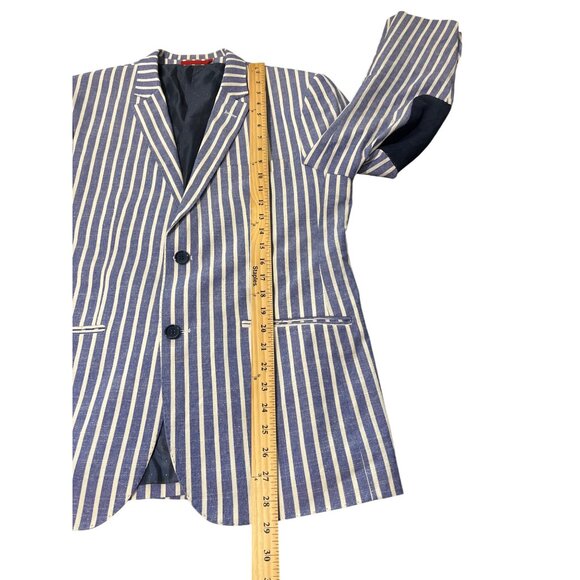 Elie Balleh Mens Blazer Jacket Milano Italy Blue White Stripe Elbow-Patch Size M - Picture 8 of 9